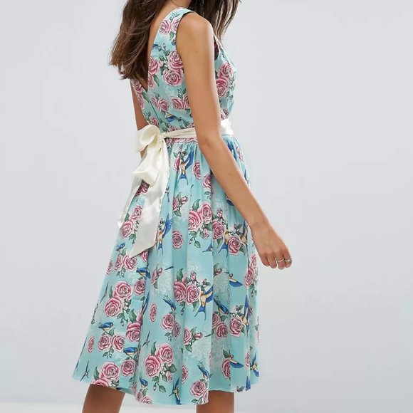 Hell Bunny Vixen 50's Floral Hummingbird Print Party Dress Cotton Small Retro - Picture 3 of 13
